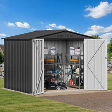 Weatherproof Outdoor Metal Storage Shed 8x6ft Lockable Garden Tools House w/Vent