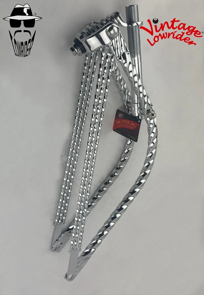 26" VINTAGE LOWRIDER BICYCLE BENT TRIPLE SQUARE TWISTED SPRING FORK 1" CHROME. - Image 2 of 2