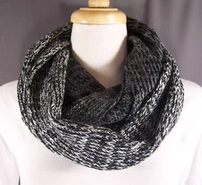 Black Grey Gray White knit circle infinity endless loop long soft scarf cowl