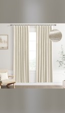Linen 100 Textured Blackout Curtains 52" x 102 Natural Beige Back Tab/Hook