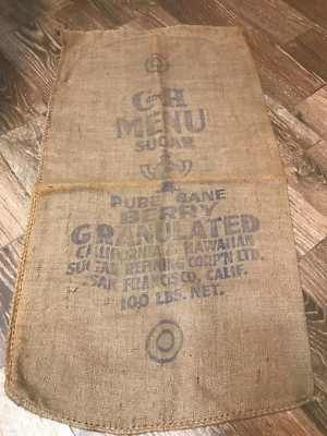 Vintage C & H Menu Sugar Pure Cane Berry Granulated California burlap empty sack