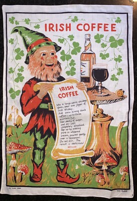VINTAGE NEW 100% LINEN TOWEL-IRISH COFFEE-RECIPE- size 21'' x 31'' 