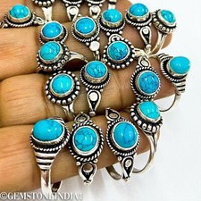 Gift Her Turquoise Gemstone 925 Sterling Silver Plated Handmade 10 PCs Rings Lot