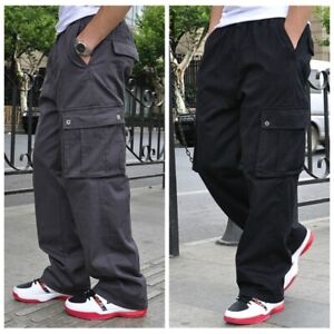 Men Cargo Tactical Pants Casual Loose Trousers Multi-pocket Work Plus Size