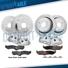 Front & Rear Drilled Rotors + Brake Calipers & Brake Pads Kit for Dodge Ram 1500