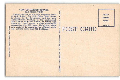 Jackson Square High School OAK RIDGE, TN Bomba Atómica Años 40 Postal De Colección - Imagen 2 de 2