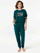 Joyspun Women's French Terry Holiday Pajama 2-Piece-Green/Peace-3X 22W/24W -NWT
