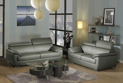 Two Piece Indoor Gray Genuine Leather Five Person Seating Set