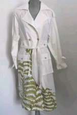 By Anthropologie Womens White Printed Oversized Trench Coat Jacket~small/uk 8-10