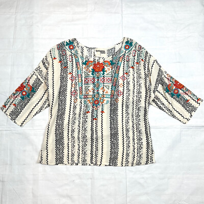 Savanna Jane Blouse Womens size S Floral Embroidered Tunic Bohemian Boho Artsy