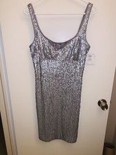 Suzi Chin for Maggy Boutique Women s Size 8 Silver Sequin Cocktail Dress NWT
