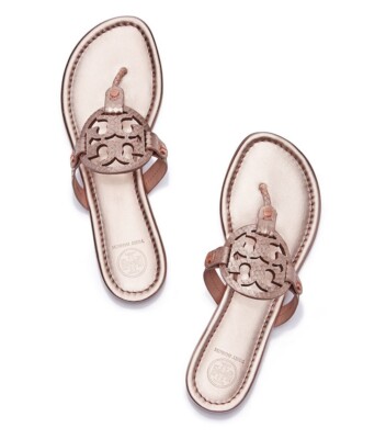 Women’s Tory Burch Miller Sandal Metallic Glossy Snake Print Rose Gold 