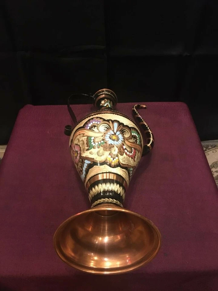 One of a kind Copper Gold Vase Pitcher Vintage Antique Oriental handmade MCM - Image 4 of 4