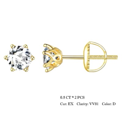 0,5ct Ohrstecker Gelbgold Diamant Testpass Laborgefertigt VVS1/D/Top