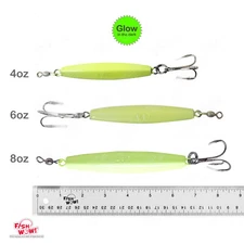 Fish WOW! 4oz 6oz 8oz Glow Diamond Jig Trolling w/ a treble hook Fluorescent New