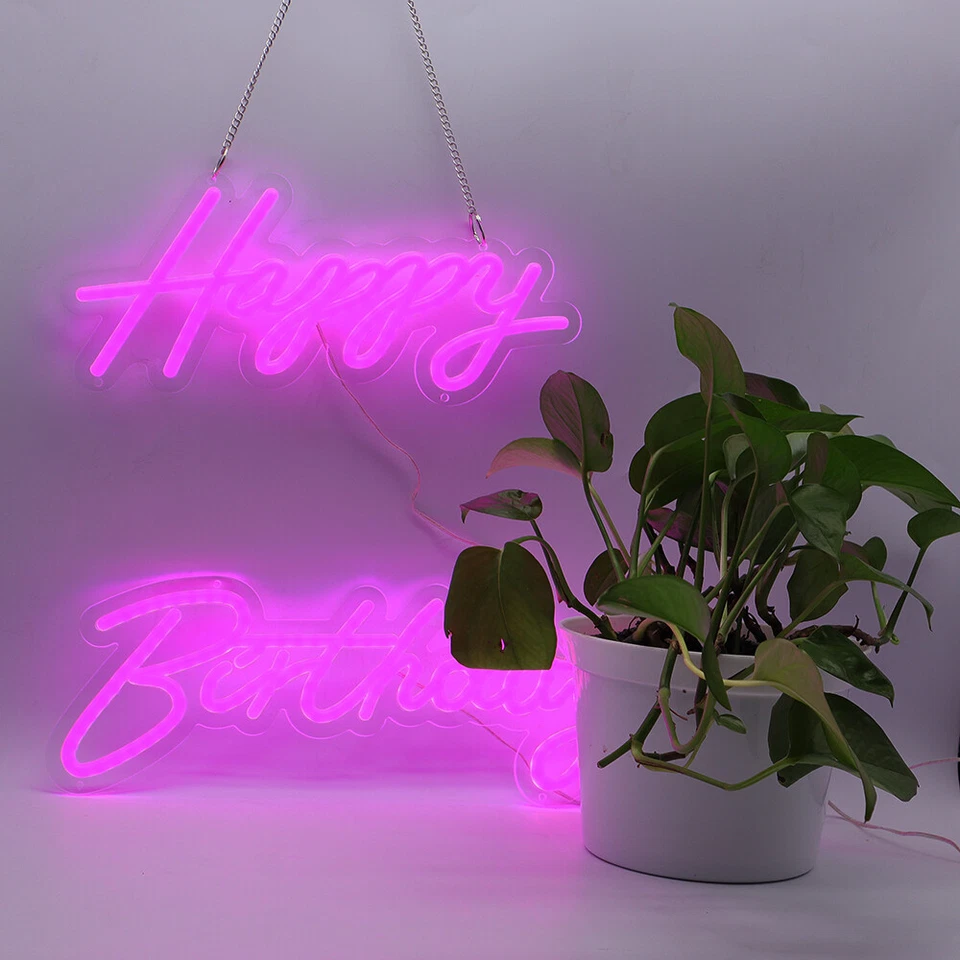 Letrero de neón integrador rosa feliz cumpleaños 18 x 7,05 pulgadas + 13,3 x 6,2 pulgadas Foto 2 de 4