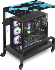 Adjustable 2-Tier Computer Tower Stand with Locking Casters  Guard Rail