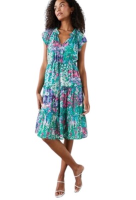 knee length dresses for ladies Printed V-Neck Tie Waist Midi Dress Tan / XL main image 0