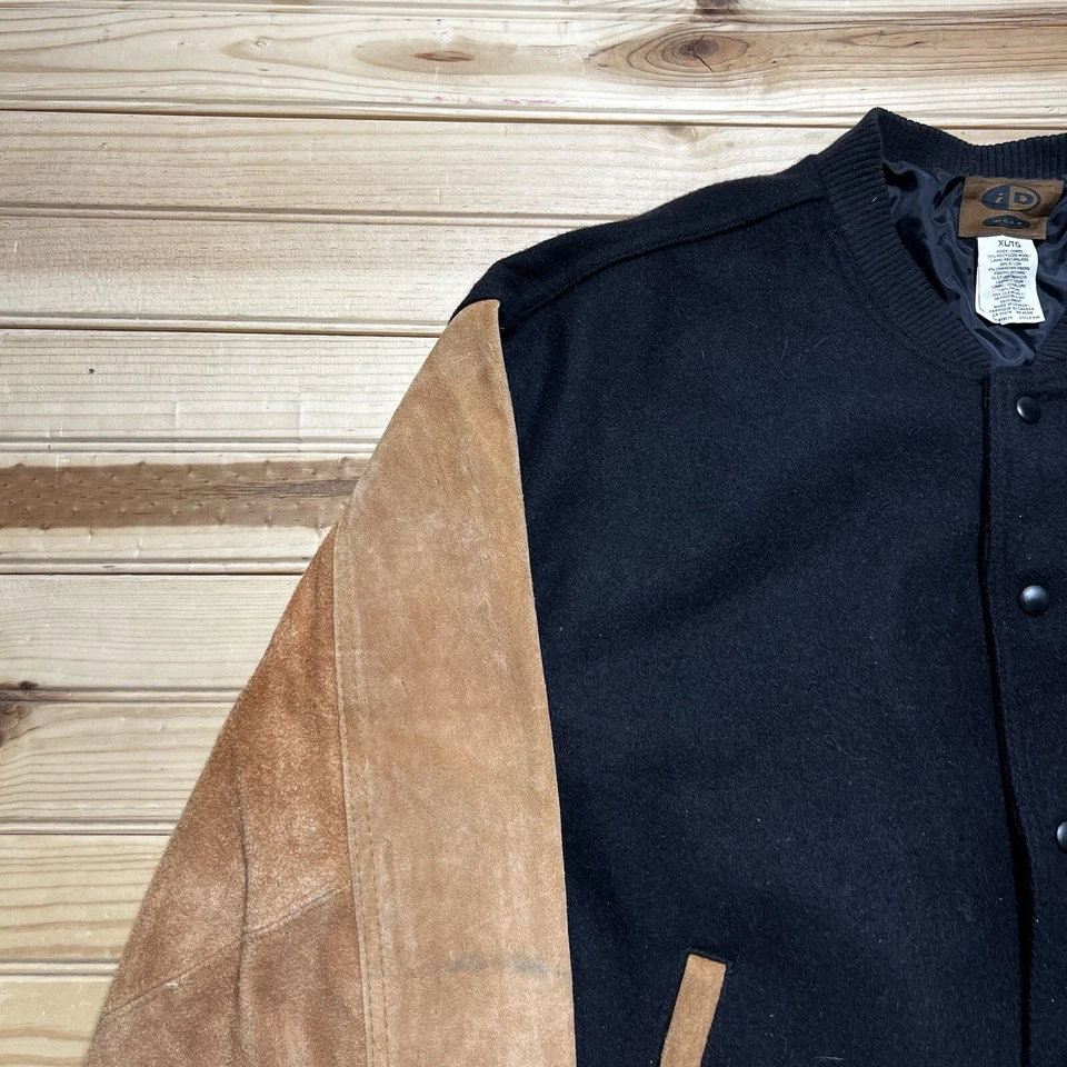 Chaqueta Universitaria Vintage iD Wear Cuero Lana Marrón Negro Mamut Bordado - XL Foto 4 de 4