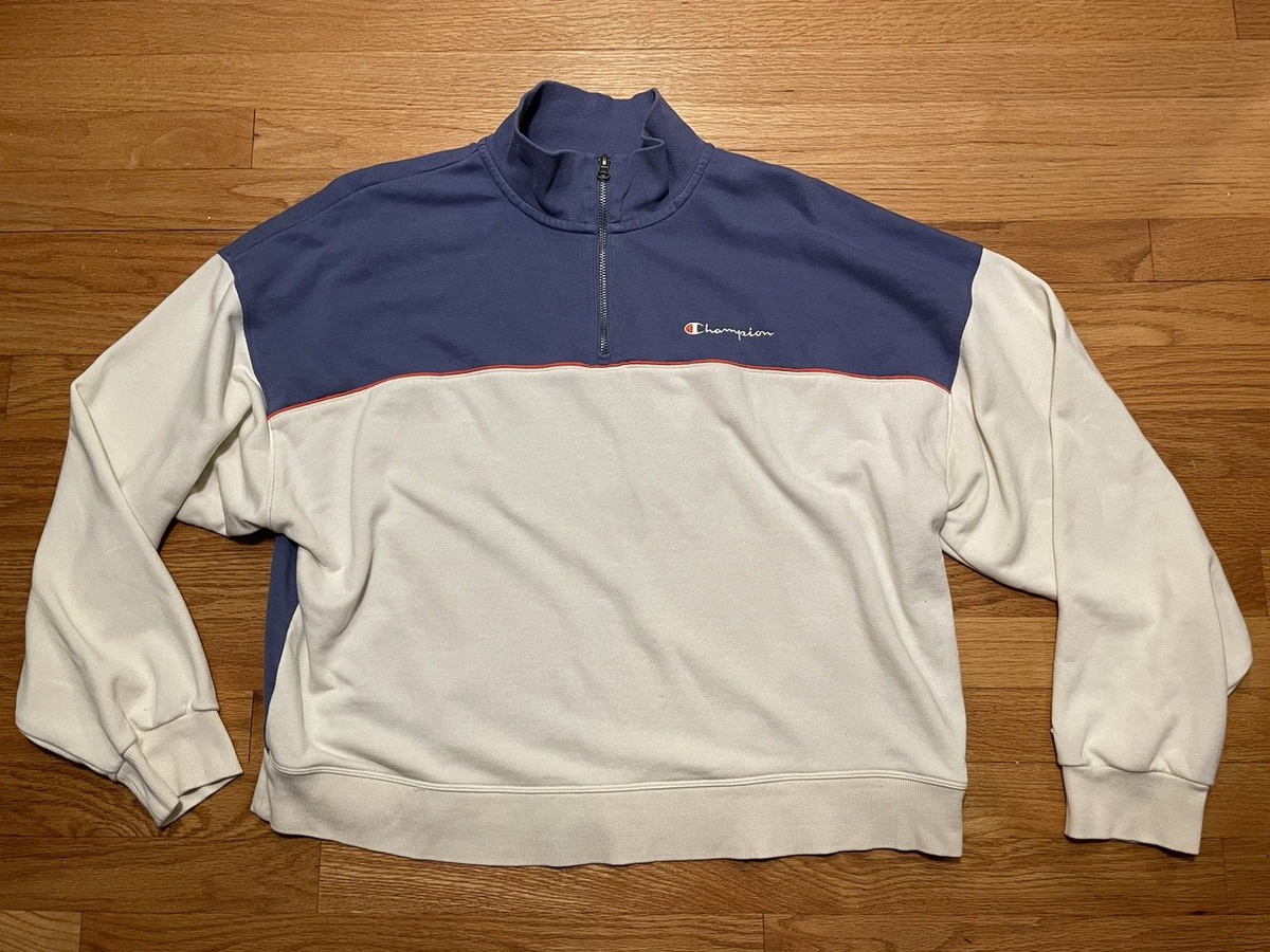 Vtg Champion 1/4 Zip Sweatshirt Cropped & Faded Women's XL