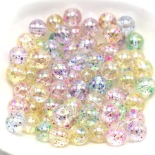 200 Mixed Transparent Color Glitter Acrylic Smooth Round Beads 8mm Kids Crafts