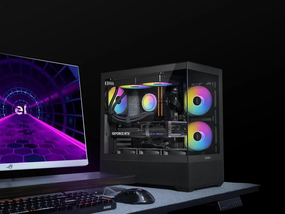 SAMA V40 Black ATX Mid Tower PC Case, 6 Pre-Installed 120mm ARGB PWM Fans, Dual - Image 3 of 4