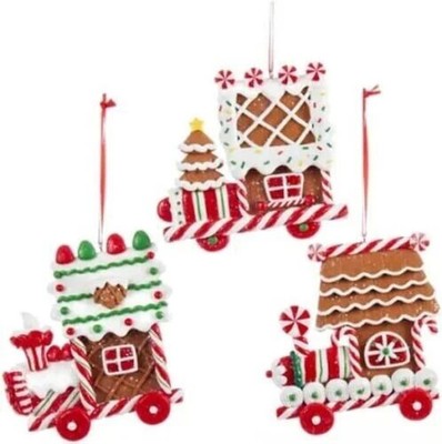 Gingerbread Train Flat Christmas Ornament Set D1762 Sweet Shop