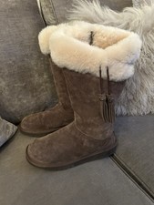 Size 6.5  UGG Plumdale 1894 Tall Zip Up Boots Brown Suede Sheepskin