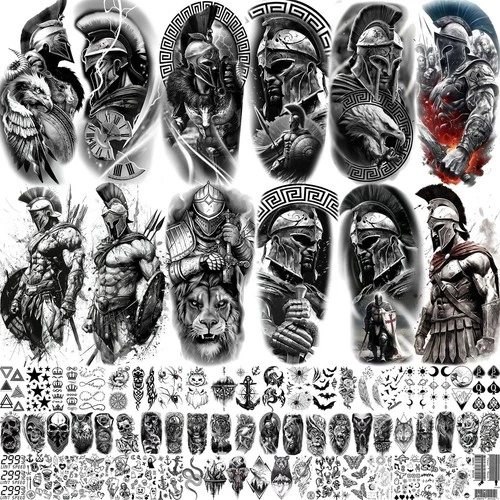 Goromon 74 Sheets Spartan Warrior Temporary Tattoos Half Arm Sleeve - product listing photo