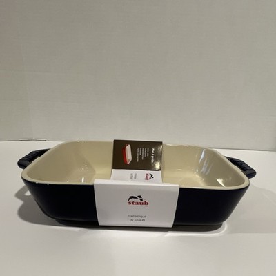NEW Staub Ceramic Rect Gratin Baking Dish Dark Blue 7.5 x 6 