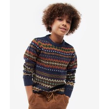 Barbour 100 Wool Case Fair Isle Sweater in Navy Marl Youth Boys Medium 8/9