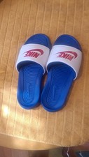 Nike Men's Blue/White/Red Slide Sandals Solid Color Logo Slip-On Casual