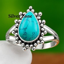 Turquoise Gemstone 925 Sterling Silver Handmade Jewelry Ring Size 5 to 13