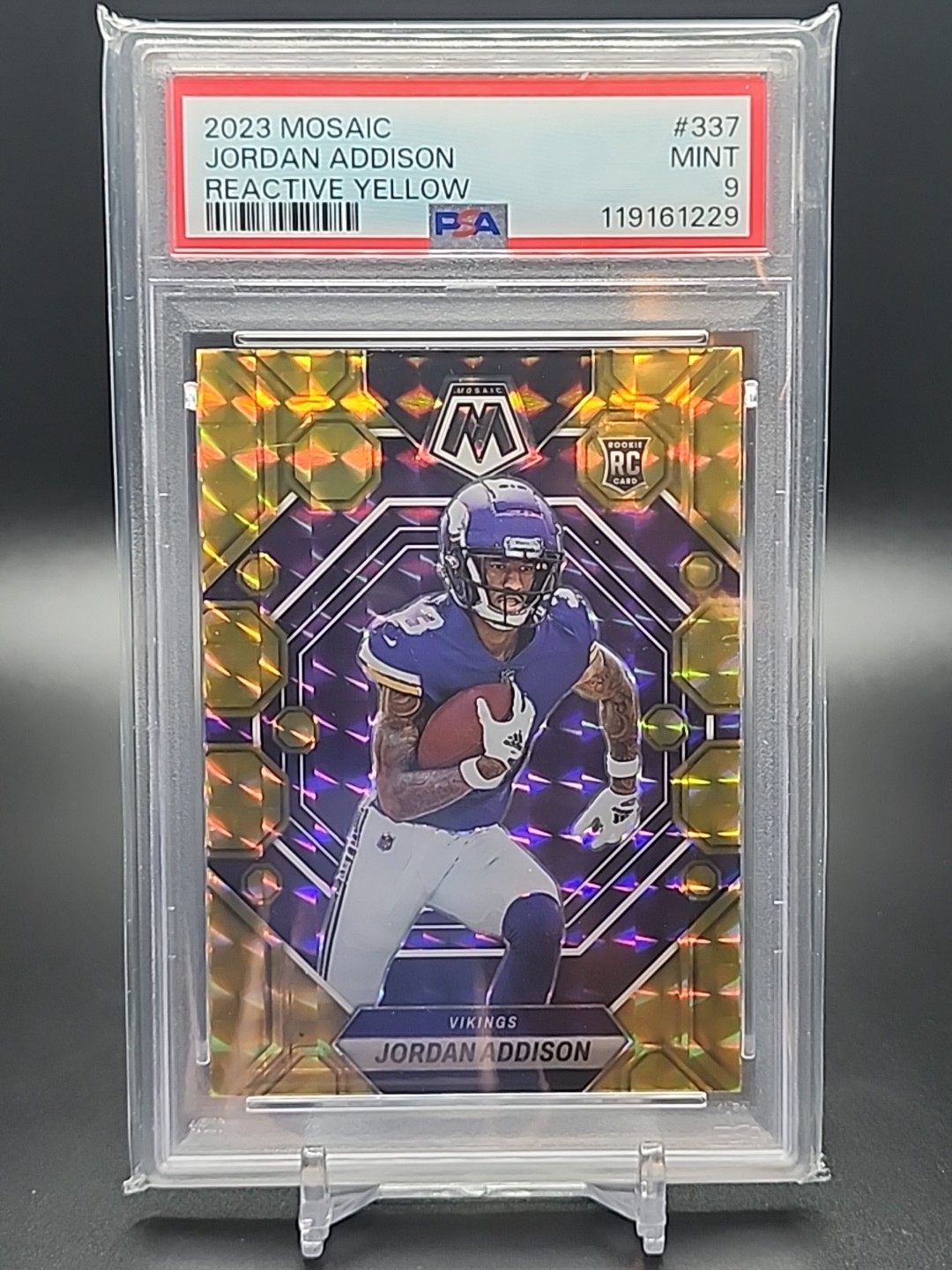 2023 Panini Mosaic Jordan Addison RC Reactive Yellow #337 PSA 9 Vikings