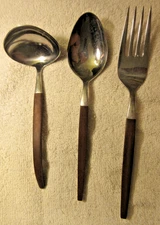 EKCO Eterna Canoe 3 pc Serving Spoon Ladle Fork Wood Look Stainless Steel Japan