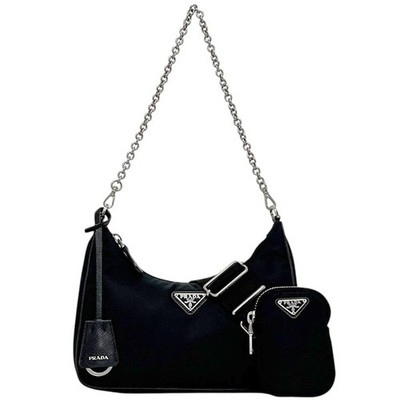 Prada Accessory Pouch 2-Way Bag Black NERO RE NYLON 1BH204 Shoulder Bag with