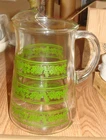 Vintage LIBBEY 64oz Glass Spring Blossom Crazy Daisy 9.25" Water Pitcher green