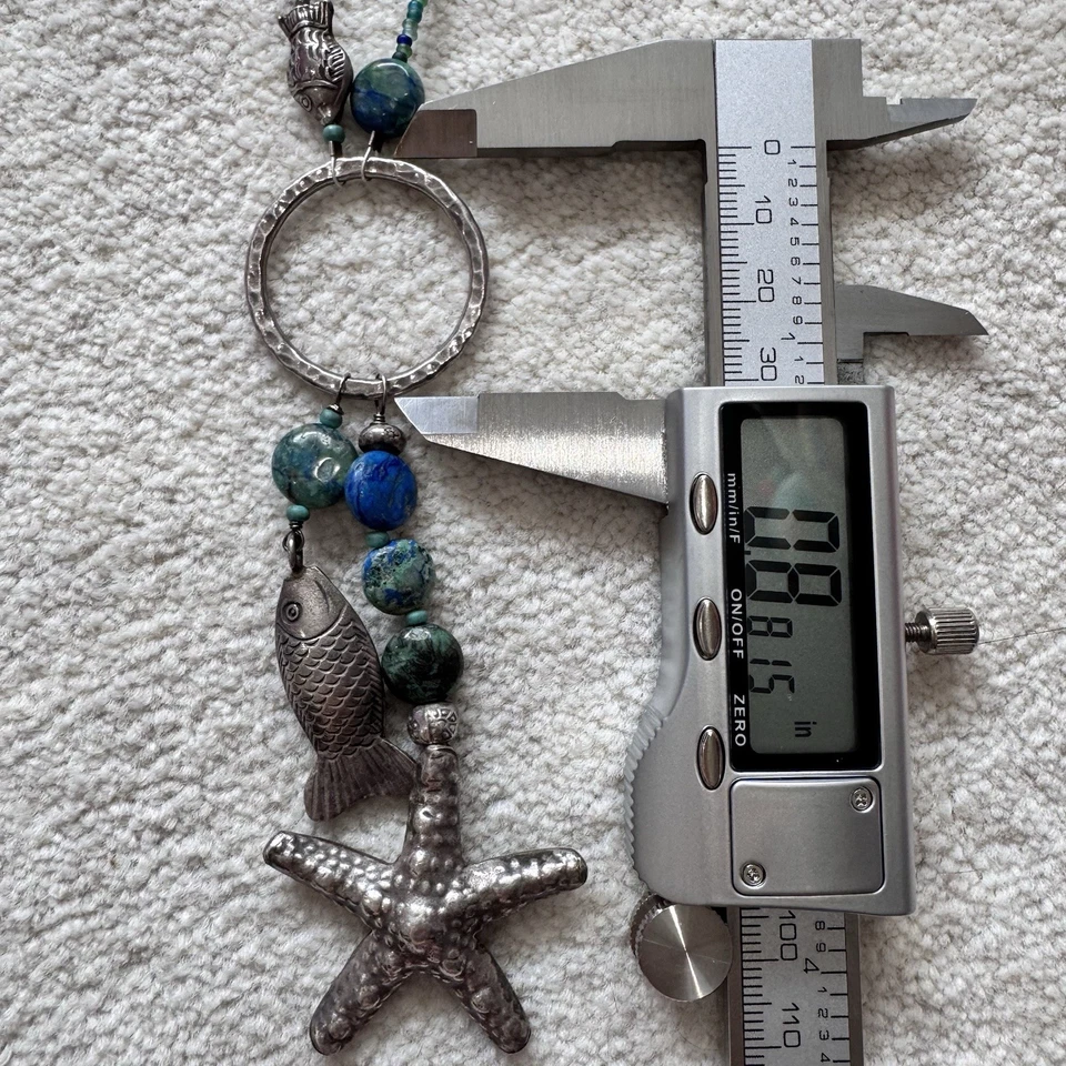 Collar largo de piedras preciosas de plata de ley estrellas de mar azurita malaquita cuentas de lapislázuli Foto 4 de 4