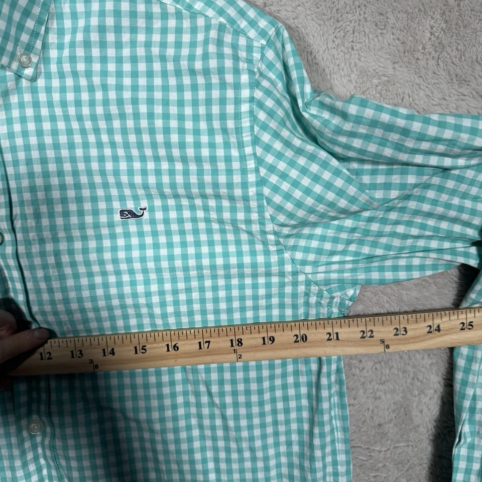 Vineyard Vines Men's Slim Fit Whale Shirt Gingham Check Button-Down Medium Green - Image 4 of 4