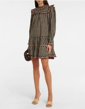 Ulla Johnson Elm Ruffled Checkered Cotton Poplin Mini Dress Eclipse size 0 $425