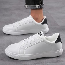White Casual Sneakers Men's Women's Low Top Lace Up Walking Shoes Black Tab