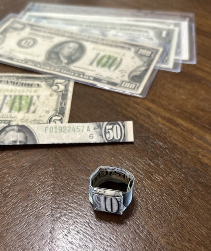 Dollar Origami RING Made with REAL MONEY Handmade Cash Art $10 1934D  Vintage