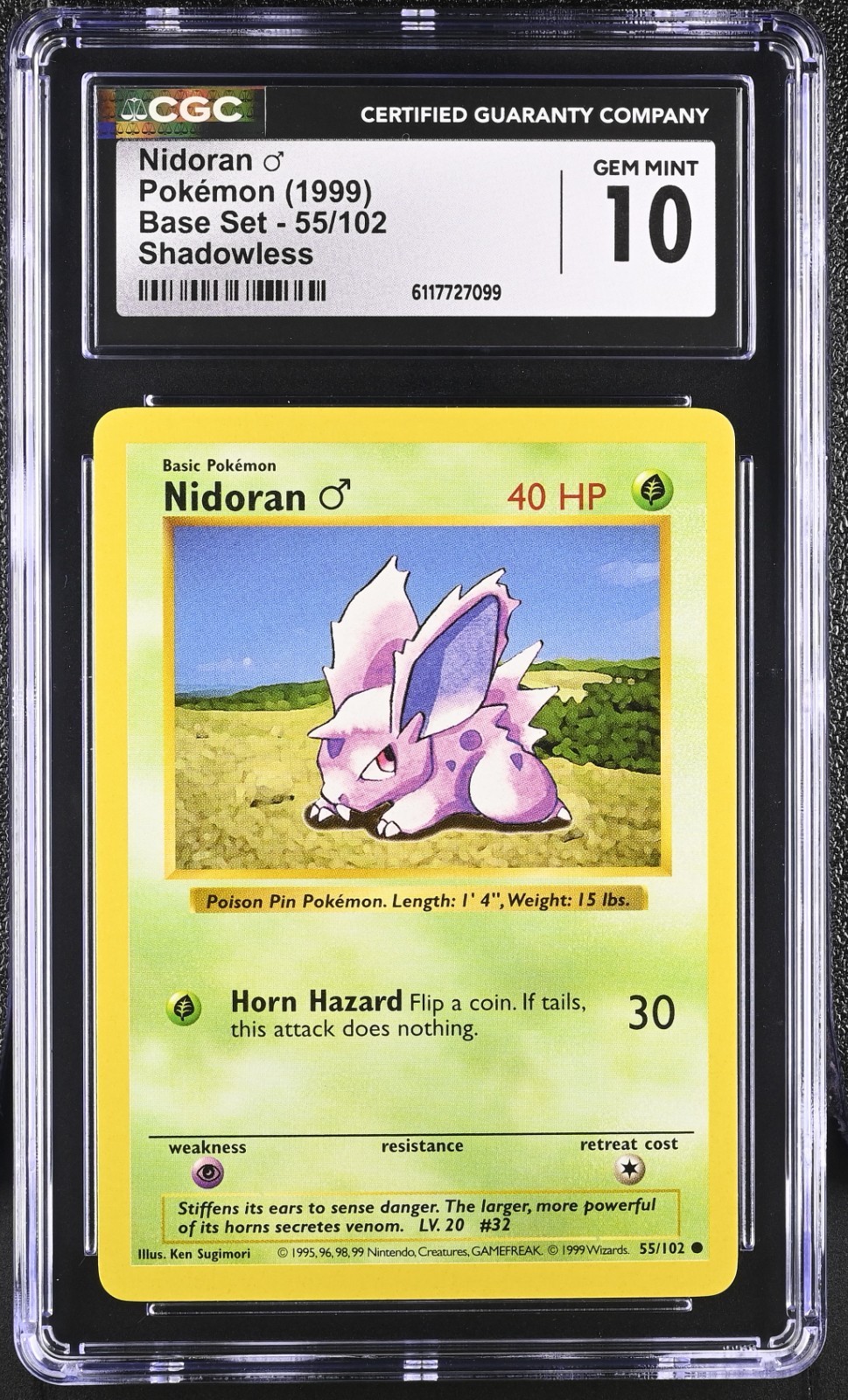 Pokemon Card Nidoran 55/102 Shadowless Base Set 1999 CGC 10 GEM MINT