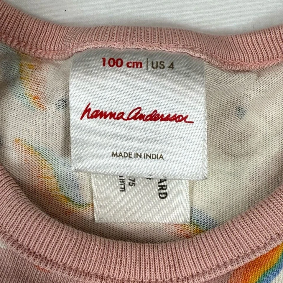 HANNA ANDERSSON Girls Unicorn on Pink Print Dress 4 Whimsical Rainbow Playwear - Image 3 of 4
