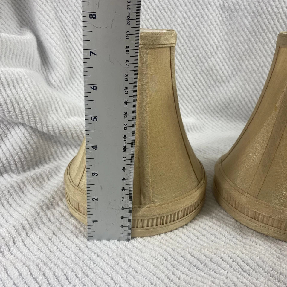 Pair Clip-On Bell Lamp Shades Set of 2 Mini Chandelier Sconce Beige Shantung - Image 4 of 4