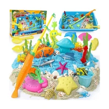 TUZT Ocean Sensory Bin - 2lbs Magic Sand & Magnetic Fishing Toys, 3... Fast Ship
