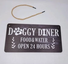 Doggy Diner Food & Water Open 24 Hours Wood Sign Decor