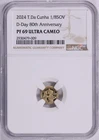 2024 T. da Cunha 1g Gold 1/8 Sovereign D-Day 80th Anniv Britannia & Liberty PF69