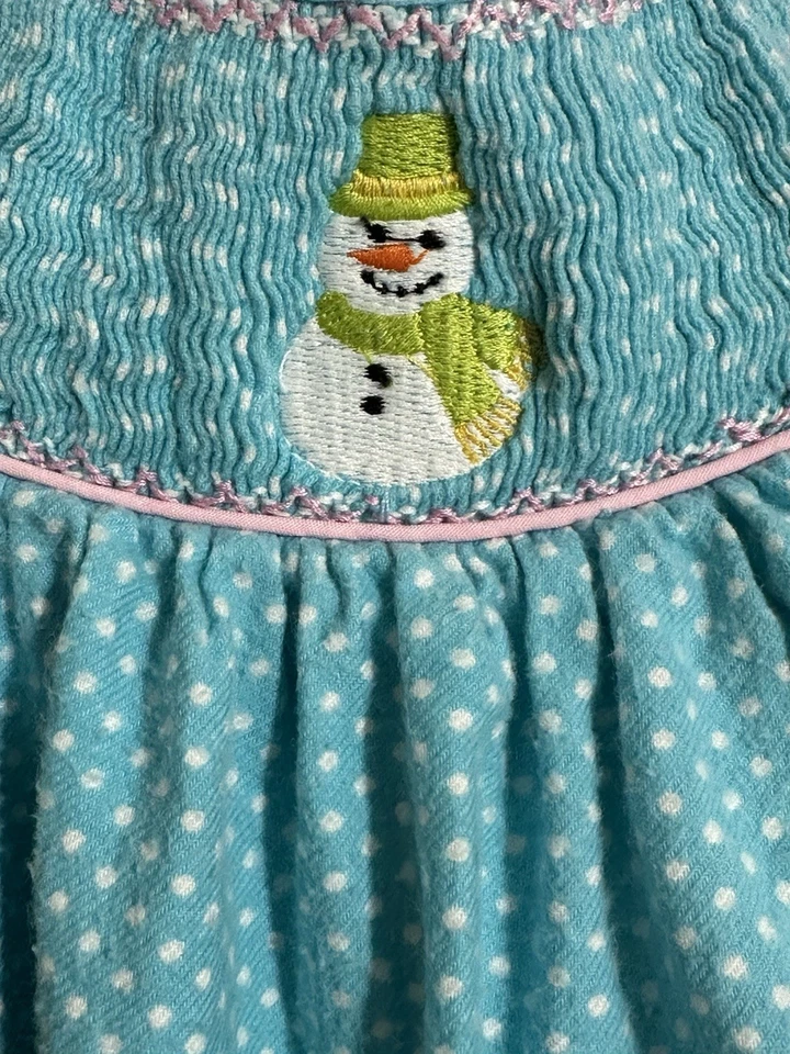 Vestido Niña Talla 6X Muñecos de Nieve Cuello Obispo Mangas Largas Franela Foto 4 de 4