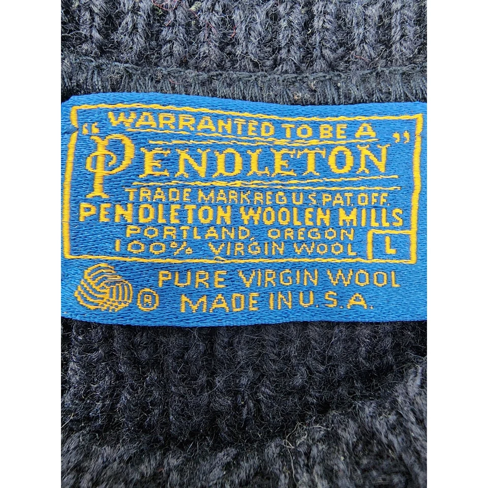 Vintage 70s Pendleton Wool Crew Neck Pullover Sweater Size L Navy Blue Fair Isle - Image 3 of 4